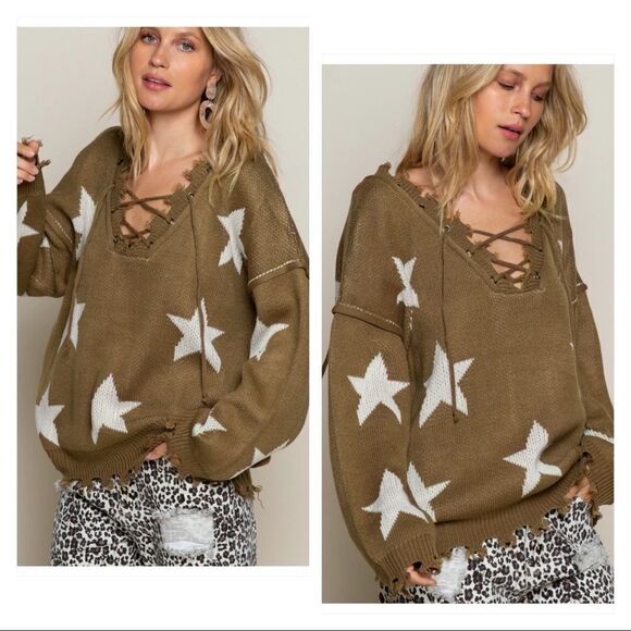 𝅺pol Boho Sweater w/ Tattered Edges & Lace-Up Front/Back - Picture 6 of 11